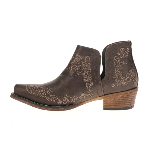 ROPER Womens Ava Scroll Embroidered Snip Toe Casual Boots Ankle Low Heel 1-2" - Brown3