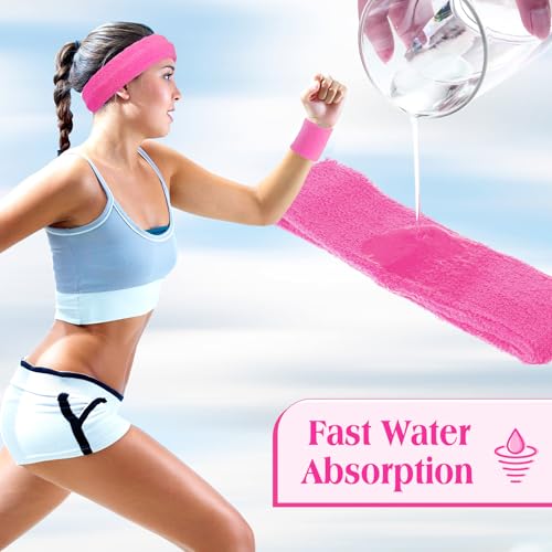 Image of Neon Sweatbands and Wristbands Bulk, Cotton Sports Headbands for Team Spirit, School Field Day, 80s 90s Party, Soccer Fan Accessories, Gym, Cheer and Group Events