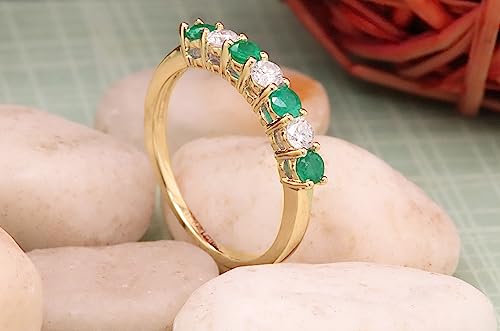 Dazzlingrock Collection 2.5mm Alternate Round Gemstone and White Diamond 7 Stone Wedding Band for Women in 14K Solid Yellow Gold3