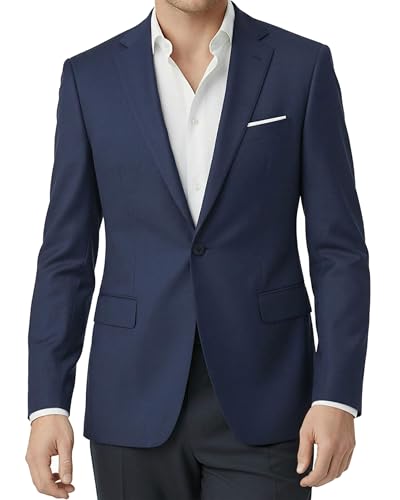 WYWK Men's Slim Fit Blazer Smart Casual Jacket Lightweight Single Button Sports Coats for Wedding Business Party Dating,Navy Blue,L