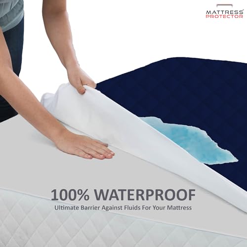Image of Mattress Protector Queen Size 78x60 In | Ultra-Luxury Hotel Collection Waterproof Quilted Mattress Protector | Cloud-Like Comfort,Breathable & Noiseless | Elastic Fitted Bed Cover (6.5x5 ft,Dark Blue)