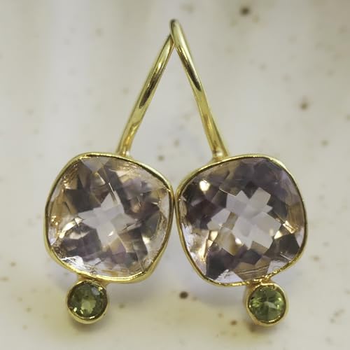 Boucles d'oreilles améthyste et péridot en argent 925 doré