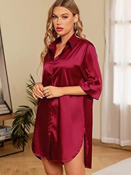 Samring Vrouwen Zijden Nachtjapon 3/4 Mouw Nachtshirt Button Down Sleepshirt Satijnen Nachtjurken Voor Vrouwen Nachtkleding, Kleur: wit., M