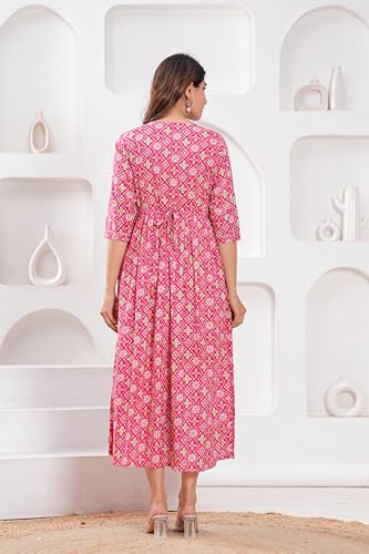 Image of Women's Feeding Kurta Cotton | Floral Anarkali Pregnancy Kurta with Nursing Zipper | Pre & Post Partum | Maternity Dresses | Mom to Be Gift