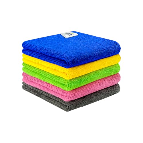 Image of SOFTSPUN Microfiber Baby Hand & Face Wipes 30x30 Cms 5 Piece Towel Set, 340 GSM (Multicolor) Super Soft & Silky for Hand, Face, Body - Hypoallergenic Sensitive Skin Wipes & Washcloths.