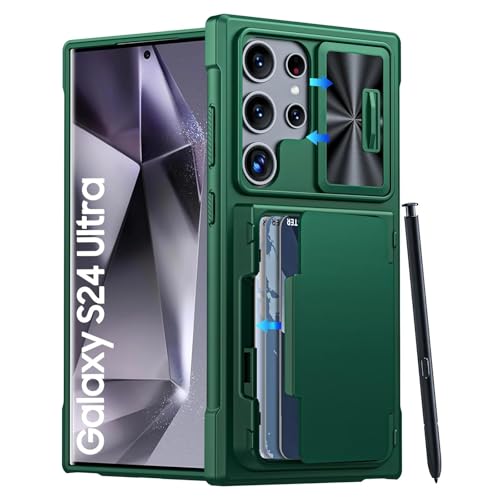 Coque Galaxy S24 Ultra antichoc verte, étui rigide TPU avec porte-carte