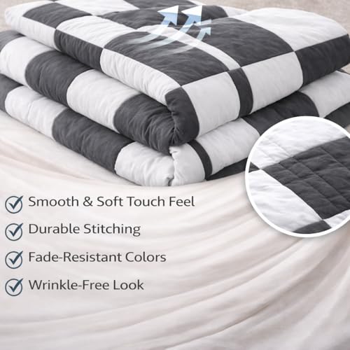 Image of Single Bed Dohar Classic Grey Checkered | Lightweight Summer Quilt | Soft Microfiber AC Blanket | Breathable All Season Comforter | Skin Friendly Bed Cover