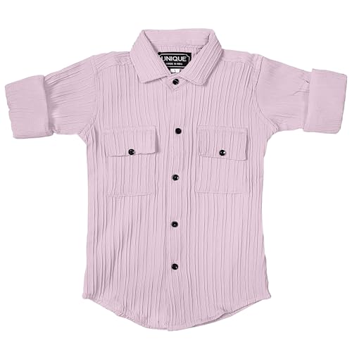 Image of Zilcon Boys' Long Sleeve Button Down Shirt for Kids Woven Solid Two Pockets
