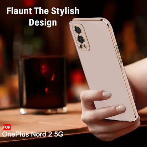 Image of TheGiftKart Luxurious Golden-Plated Back Cover Case for OnePlus Nord 2 5G / OnePlus Nord 2 Pac-Man Edition | Raised Lips for Camera & Screen Protection | Shockproof Design | Stylish Case (TPU, Pink)