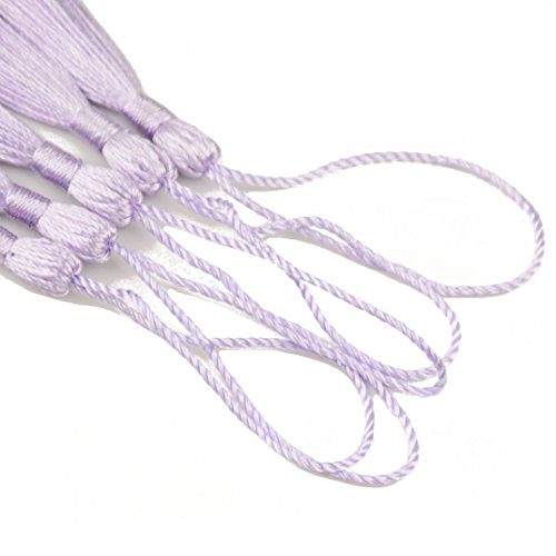 Image of 100pcs 13cm /5 Inch Silky Floss Bookmark Tassels with 2-Inch Cord Loop and Small Chinese Knot for Jewelry Making, Souvenir, Bookmarks, DIY Craft Accessory (Light Violet)