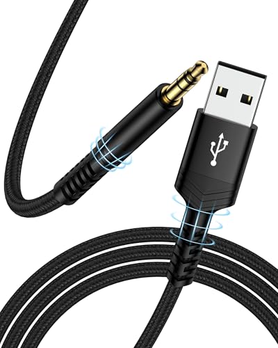 USB to 3.5mm Audio Cable 3FT Braided USB-A to Aux Male to Male TRS Stereo Adapter Cord USB 2.0 to 1/8 Jack Adaptor Auxiliary Cable for Headphones Speakers Amplifiers PC Laptop PS4 PS5 Windows Mac