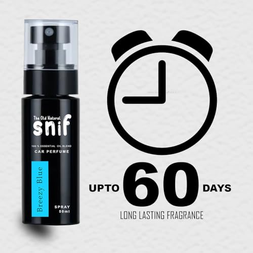 Image of Snif Breezy Blue Spray Car Air Perfume Fine Fragrance - 50ml | Car Fresheners | Car Accessories Interior | Long Lasting Essential Oil Fragrance | Glass Bottle with Hanging Tags | Car Perfume