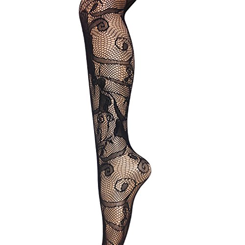 Frenchic Seamless Fishnet Lace Stocking Tights - Extended Sizes (Pack of 6) (S-M), Black