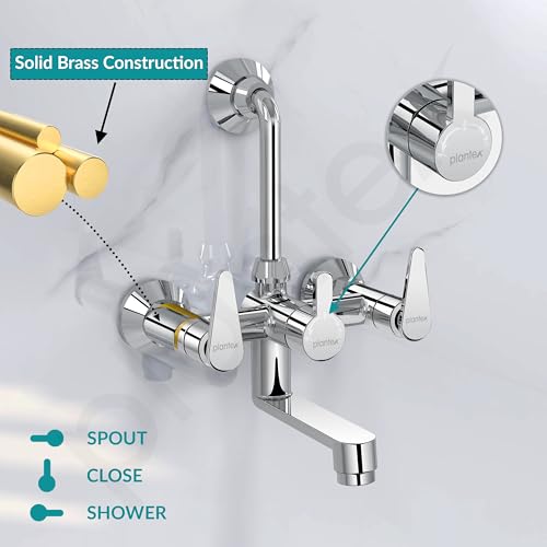 Image of Plantex Wall Mixer for Bathroom 2 in 1 with L-Bend Connector for Overhead Shower /Tap Mixer /Water Saving Nozzle Tap - 7 Year Manufacturer's Warranty (LEA-718-Chrome)