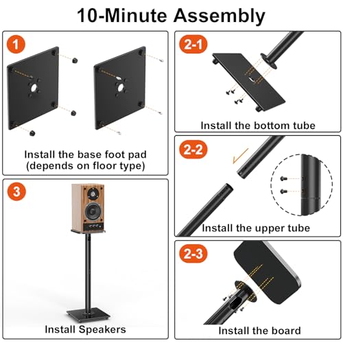 Speaker Stands Pair, 31" Fixed Height, Max 22 lbs, Tempered Glass Base - image 8