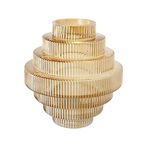 A&B Home Amber Fluted Geometric Vase - Tiered Decorative Glass Vase, Tabletop Home Decor, Bedroom Living Room Accent Piece Entryway Console Table Sideboard Flower Vase, 9" x 9" x 10" Cover