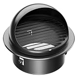 4 inch Thick Round Wall Vent Cap, 304 Stainless Steel Vent, Hemisphere Grille Flux Wind Hood External Extractor, Applicable to Outdoor Black Vent (4 inch New Round Black)
