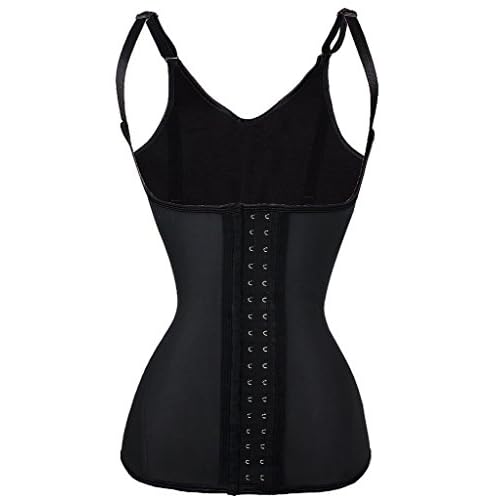 Everbellus Damen Latex Weste Korsett Bauch Weg Vollbrust mit Träger Taillenmieder Schwarz XXXXXX-Large