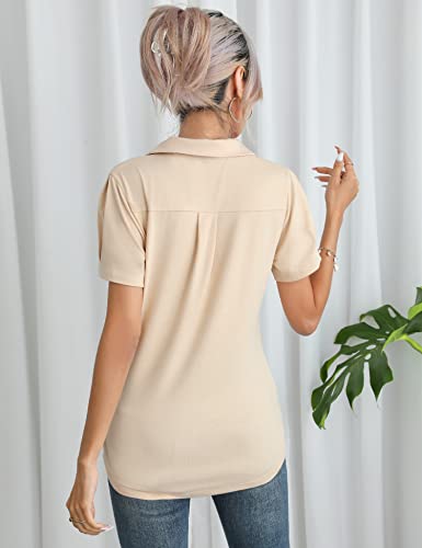 Zhenwei Short Sleeve Summer Shirts Women V Neck Collared Polo Tunic Tops Work Blouse,Apricot,S #TOP2