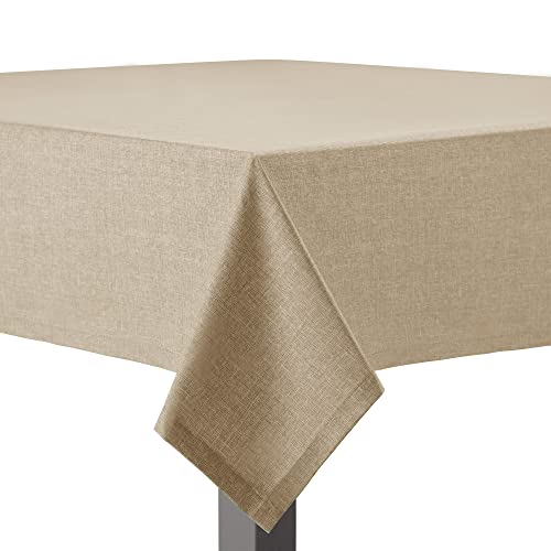 Flowen Mantel Antimanchas para Mesa Cuadrato 140x140 Beige. Ideal para Interiores,Comedor,Salon,Manteles para Exterior y Jardin. Mantel 100% Algodón Resinado en Tela Impermeable Efecto Lino.