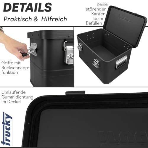 Trucky Aluminium Box mit Deckel Schwarz Alu Kiste Box Alukiste 30 Liter Transportbox Metallbox Alu Aufbewahrungsbox Boxen Abschliessbar Metallkiste