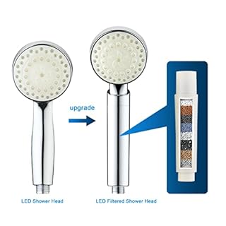 KAIREY Filtered Led Shower Head for Hard Water 7 Color Light Change Automatically Handheld Showerhead Polished Chrome with 60 Inches Stainless Steel Hose and Adjustable Bracket Filter Shower Head
