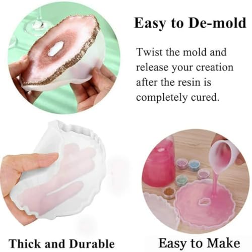 Image of R H Lifestyle Silicone Moulds Round Resin Art Mould Agate Coaster Mould for Resin Art Epoxy Casting Mould Tray Photo Frame Mold Resin Coaster Mould Set of 4, 5 Inch