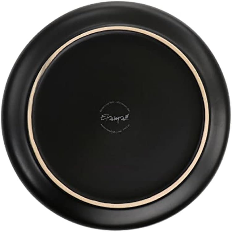 Elama Paul 6 Piece Stoneware Dinner Plate Set in Matt Black with Gold Rim