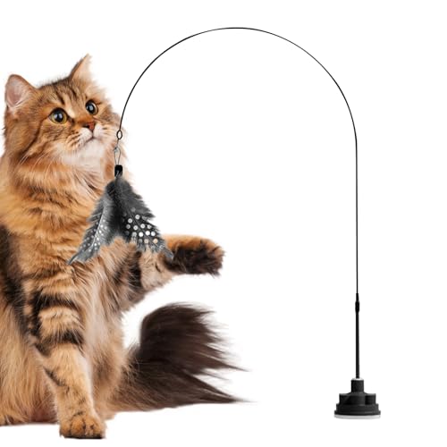 Juguete para gatos | de cuerda para gatos con campana, juguete interactivo para gatitos con ventosa, suministros indestructibles para mascotas para apartamento y hogar