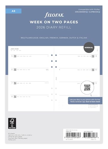 Filofax A5 Minimal week on two pages 5 language 2026 diary 26-68590