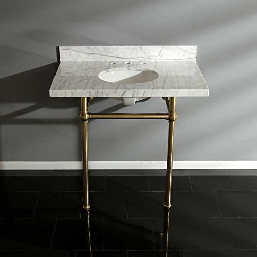 Kingston Brass Fauceture Kvpb36Mb7 Templeton Carrara Marble Bathroom Console Vanity With Brass Pedestal, Carrara Marble/Brushed Brass #TOP2