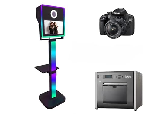 DSLR Photo Booth, 15.6 inch Touch Screen Portable Camera Video Photobooth Machine with Flight Case for Wedding Parties Live Streaming Christmas (Black, Photo Booth + Camera + Printer)