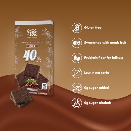 ChocZero™ Premium Milk Chocolate, 45% Cocoa, No Sugar Added, Low Carb. No Sugar Alcohol, All Natural, Non-GMO - (3 Bags, 30 Pieces)