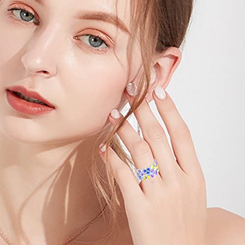 Thjew Colorful Flower Enamel Resin Statement Band Ring,Trendy Dainty Platinum Plated Handmade Colorful Y2K Cocktail Party Floral Band Ring For Women Girls (Ring_A, 10) #TOP5