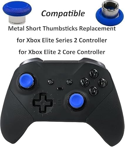 2 Pcs Short Metal Thumbsticks Replacement for Xbox Elite Series 2 Core Controllers, Short Concave Magnetic Analog Joysticks for Xbox Elite Series 2 Core Standard Height Thumbsticks(Blue)