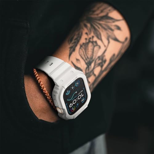 Image of amBand Rugged Band & Case Compatible with Apple Watch Ultra 3 /2 /1 49mm, Military Protective Bumper Cover & Soft Strap, with Screen Protector Kit, Compatible with iWatch Ultra, White - for Men Women