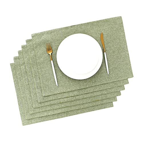 AOKSUNOVA Manteles Individuales de Tela Lavable, Juego de 6 manteles Individuales, Color Verde, Mantel de Lino