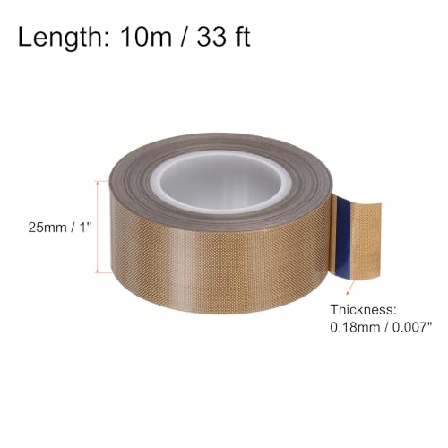 Image of HARFINGTON Fabric PTFE Tape Roll, 1 inch x 33ft High Temperature PTFE Adhesive Tape 0.18mm Thickness for Vacuum Sealer Machine Hand Sealers, Brown