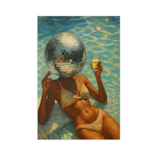 Poster femme boule disco 61x91,4 cm exprimez votre grain de folie intérieur