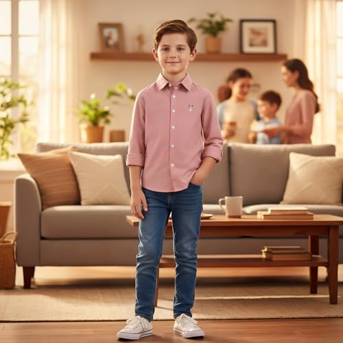 Image of OCHENTA Boys' Long Sleeve Button Down Cute Rabbit Casual Dress Easter Shirt | Oxford Cotton, Embroidered Bunny, Shirts for Boys School & Easter, Church, Wedding, Family Photos, Holiday Outfit