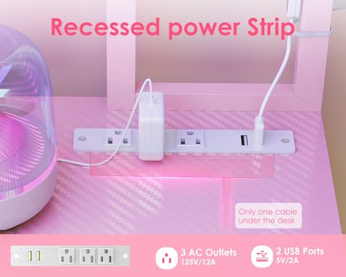 Image of AODK L Shaped Desk Gaming Desk with LED Light & Power Outlet