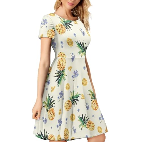 Image of AFPANQZ Womens Casual Summer Lightweight Vintage Dress Short Sleeve Midi Dress Knee-Long Luxury Formal Dress