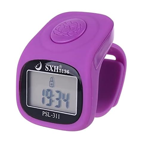PHONEX Digital Finger Counters Tasbeeh - Mutli-Channel Silicone, 5 Customizable Channels, 3 Fixed Channels at 33/66/99/100/108 Counts, Beep, Time Clock, Reset Button - Purple Cover