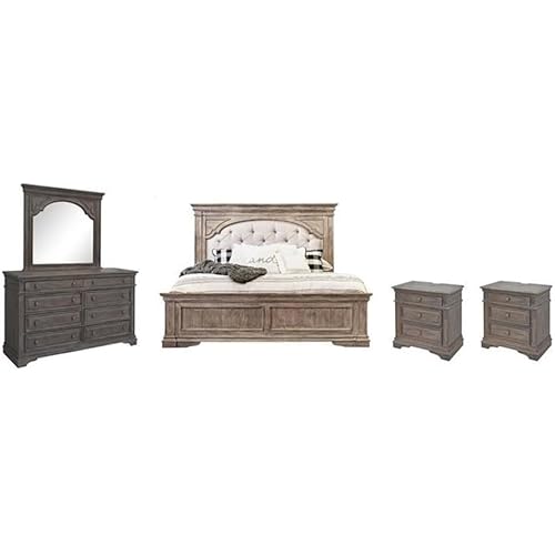 Pemberly Row Set of 4 Solid Wood Driftwood Gray King Size Bedroom Set