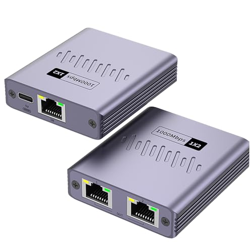 Gigabit Ethernet Splitter 1 to 2 High Speed, 1000Mbps Internet Splitter 1 in 2 Out, LAN Splitter with USB Power Cable, RJ45 Splitter for Cat5/5e/6/7/8 Cable(2 Devices Simultaneously Networking)