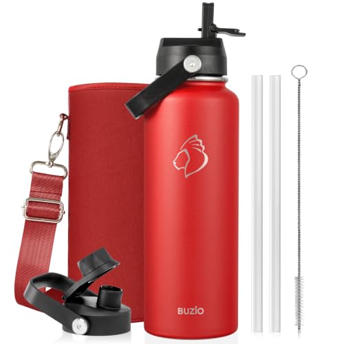 Image of BUZIO Triple Wall Vacuum Water Bottle with Dust-Proof Straw & Spout Lids