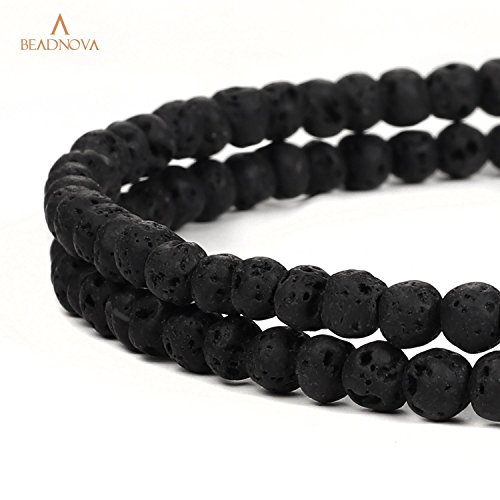 Image of BEADNOVA 4mm Natural Black Lava Rock Stone Gemstone Round Loose Volcanic Beads with Free Crystal Stretch Cord for Jewelry Making (90-92pcs)