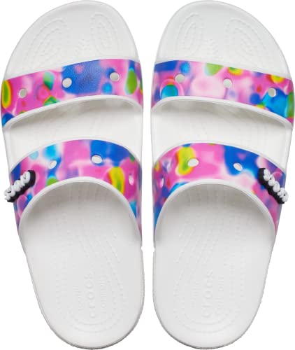 Crocs Unisex-Adult Classic Tie Dye Two-Strap Sandals, White/Pink, 12 Men/14 Women #TOP3