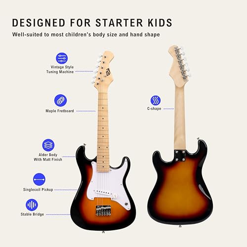 Image of 32 Inch Kids Electric Guitar Beginner Kit, Junior Size Mini Electric Guitar for Children with 5W Amplifier and Guitar bag, Unisex (Sunburst)