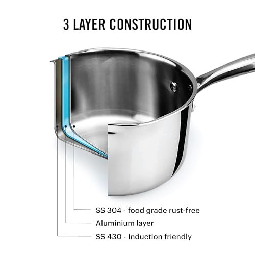 Cello Tri-Ply 14 cm Stainless Steel Cookware Sauce Pan with Lid 1 LTR | Tri-Ply Bottom Sauce Pan with SS Lid | Induction and Gas Stove Friendly |... - Image 4